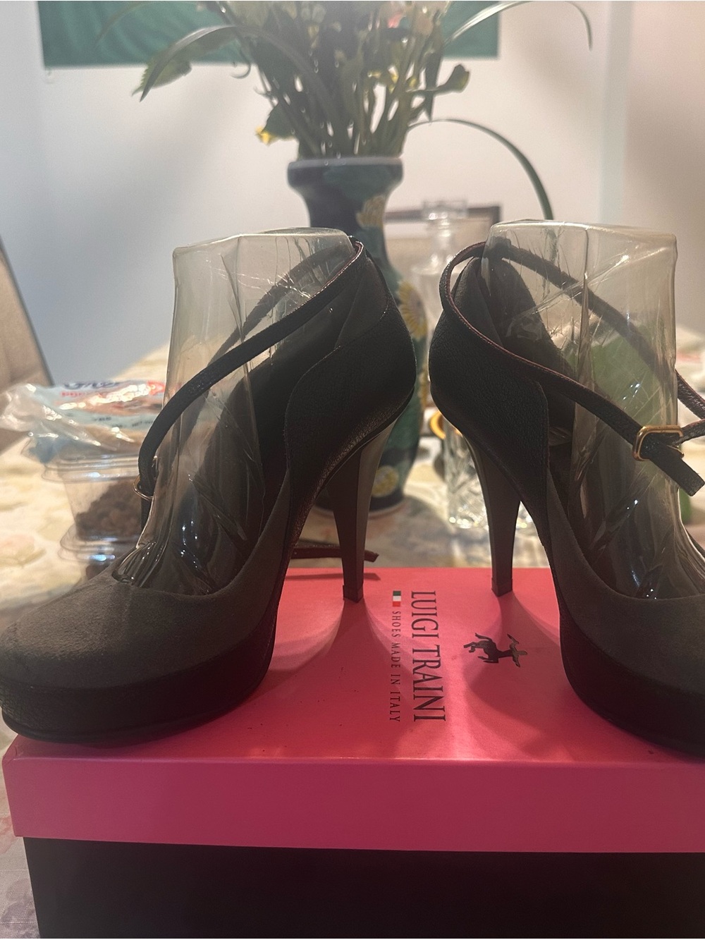 Sportmax Black and Olive Green Suede and Leather Ankle-Strap Pumps